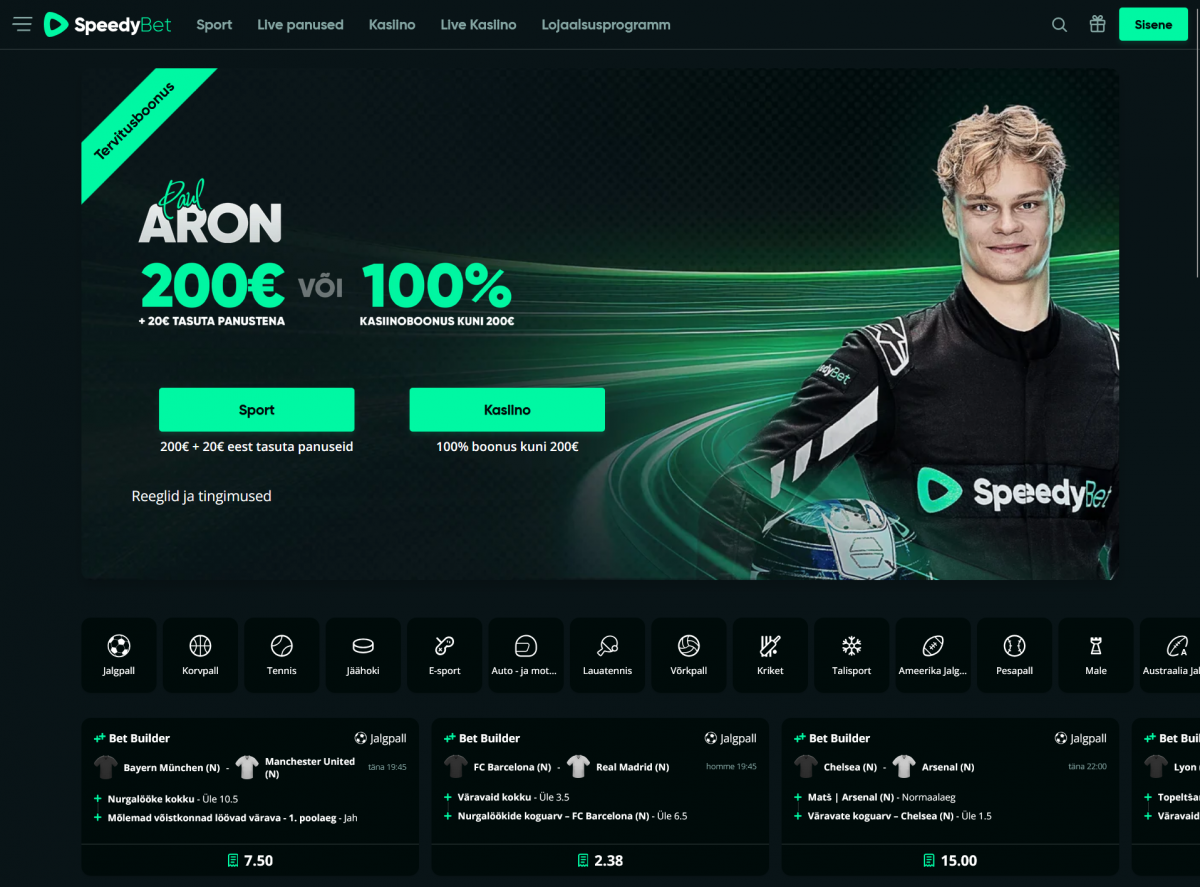 SpeedyBet spordiennustuse kasutajaliides