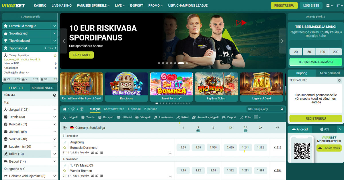 VivatBet spordiennustuse kasutajaliides