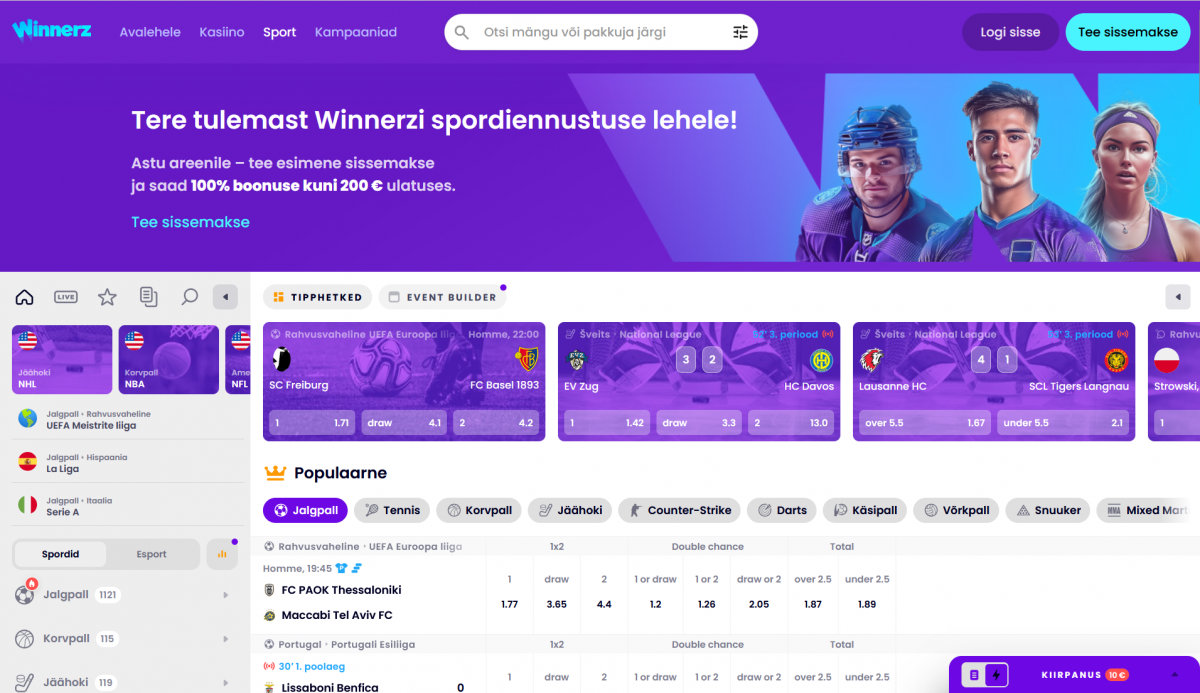 Winnerz spordiennustuse kasutajaliides